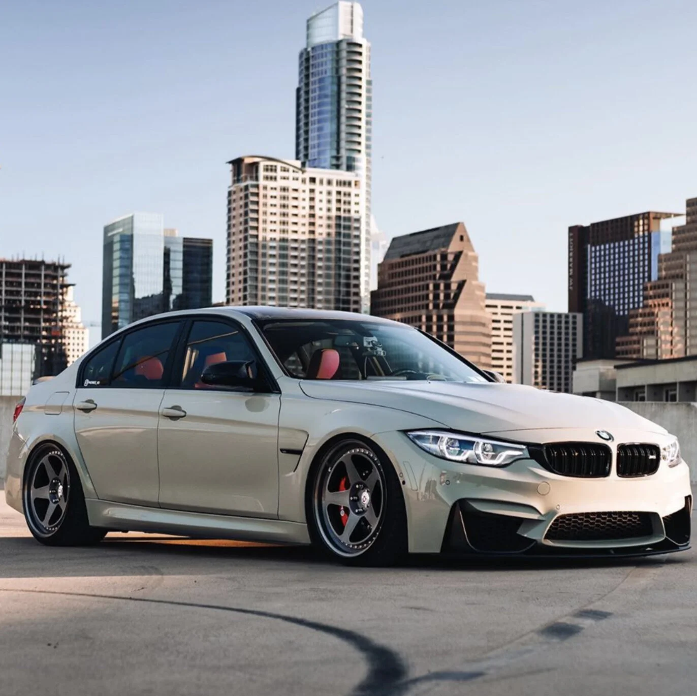 Detailed BMW M3 with Austin skyline